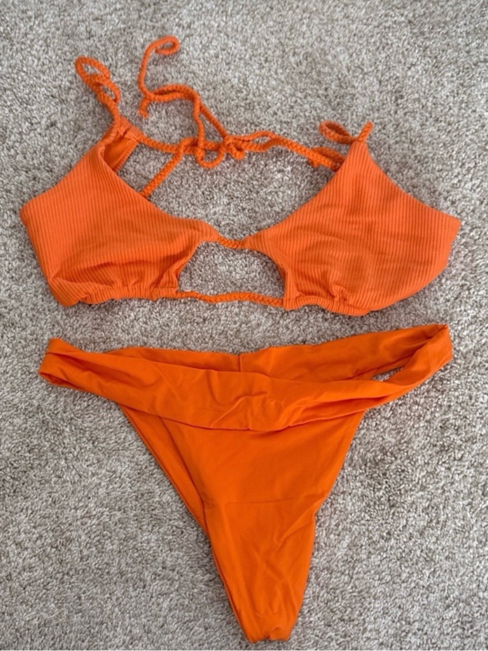 Frankie’s Bikinis Orange Ribbed Cutout Bikini Set